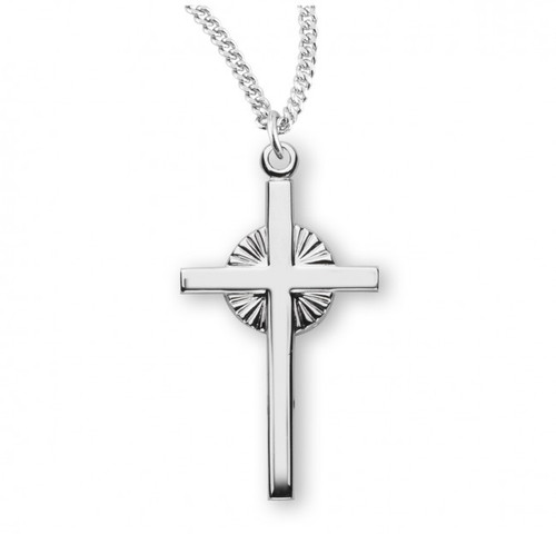 Sterling Silver Starburst Cross Pendant - 18" Chain