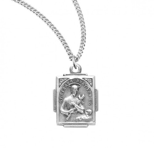 Sterling Silver Square St. Gerard Medal - 18" Chain