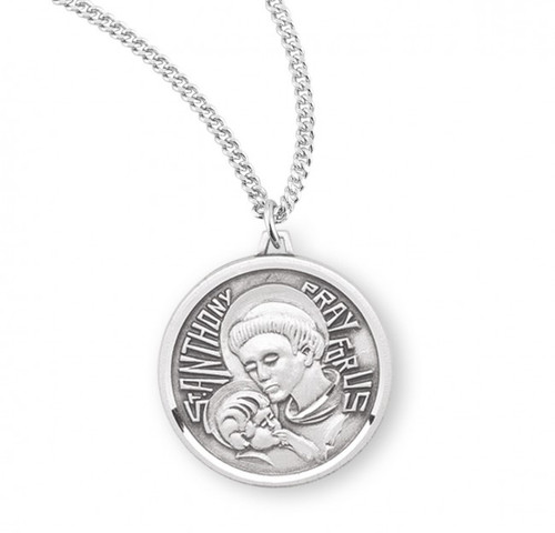 Sterling Silver Round St. Anthony Medal - 18" Chain