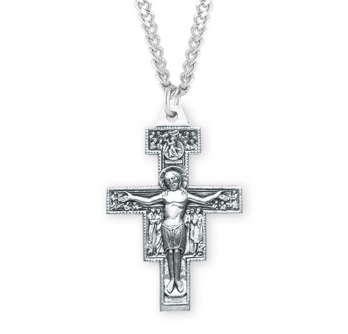 Sterling Silver Large San Damiano Crucifix - 24" Chain