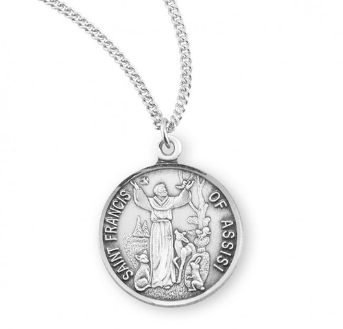 Sterling Silver Round St. Francis of Assisi Medal - 18" Chain