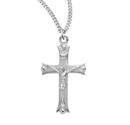Sterling Silver or Gold-over Sterling Silver Leaf-Tipped Crucifix Pendant - 18" Chain