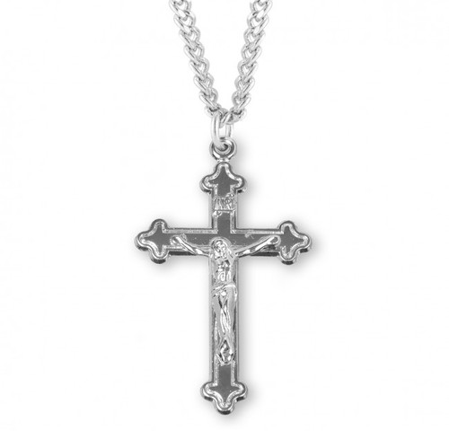 Sterling Silver High Polish Fancy Crucifix Pendant - 24" Chain