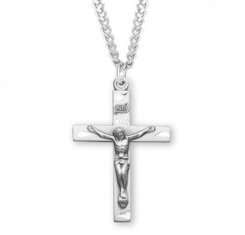 Sterling Silver Etched Crucifix Pendant - 20" Chain