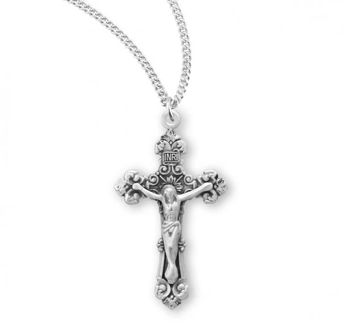 Sterling Silver or Gold-over Sterling Fancy Filigree Crucifix - 18" Chain