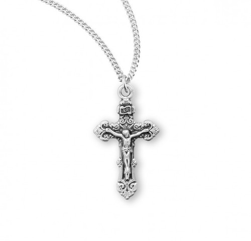 Sterling Silver or Gold-over Sterling Silver Small Fancy Filigree Crucifix - 18" Chain