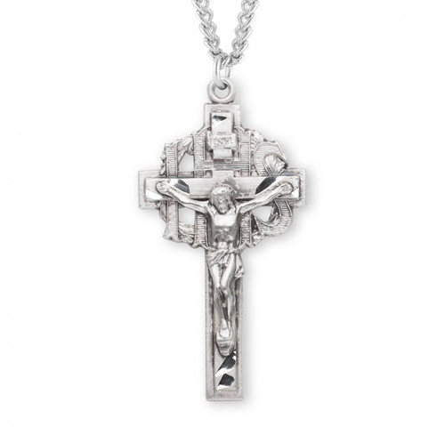 Sterling Silver Pierced "IHS" Crucifix Pendant - 24" Chain