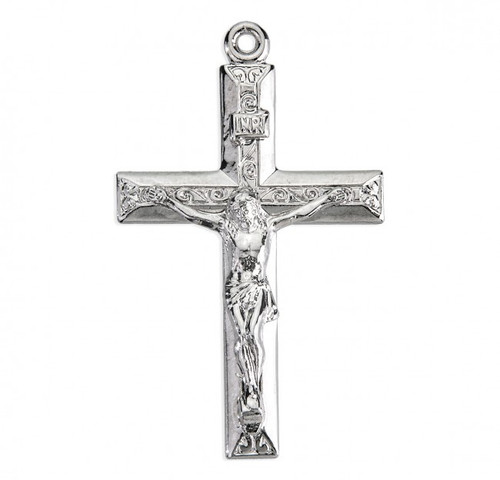 Sterling Silver Raised-Design Center Crucifix Pendant - 20" Chain