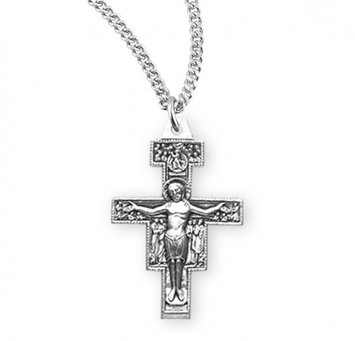 Sterling Silver or Gold-over Sterling Silver San Damiano Crucifix Pendant - 18" Chain