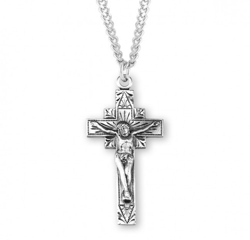 Sterling Silver Sun-Burst Crucifix - 24" Chain