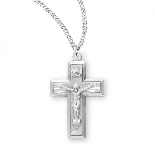 Sterling Silver or Gold-over Sterling Silver Small Wide Crucifix - 18" Chain