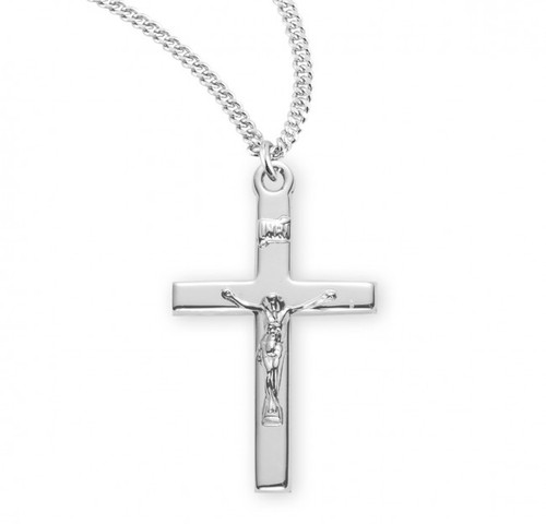 Sterling Silver High-Polished Crucifix Pendant - 20" Chain