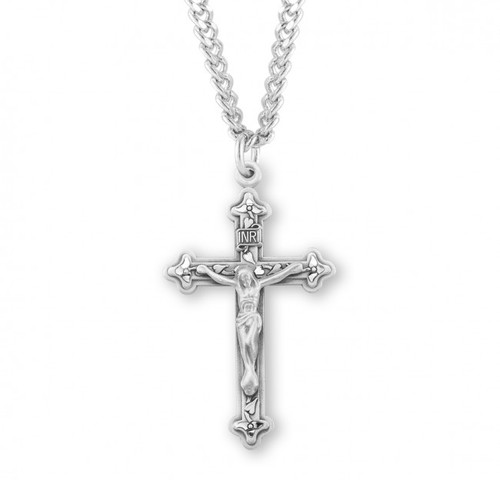 Sterling Silver or Gold-over Sterling Silver Vine and Leaf Design Crucifix Pendant - 20" Chain