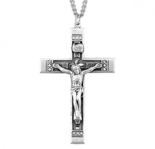 Sterling Silver Floral-Design Crucifix Pendant - 24" Chain