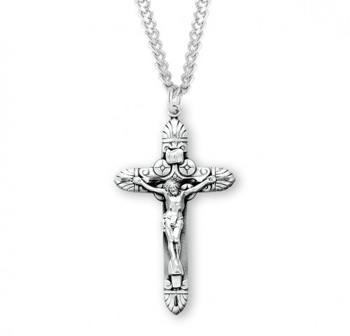Sterling Silver Art-Deco Tapered Crucifix Pendant - 24" Chain