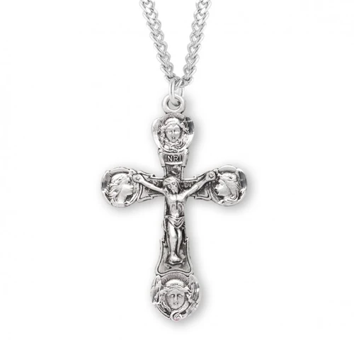 Sterling Silver Crucifix with Angels Pendant - 24" Chain