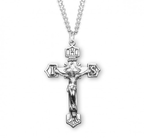 Sterling Silver High-Polished "IHS" Crucifix Pendant - 24" Chain