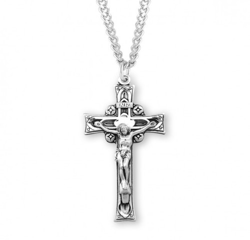 Sterling Silver Deep Relief Crucifix Pendant - 24" Chain