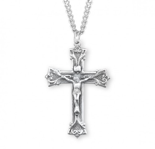 Sterling Silver Gothic Scroll-Style Crucifix Pendant - 24" Chain