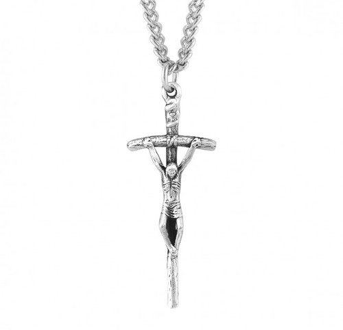 Sterling Silver Papal Crucifix Pendant - 24" Chain