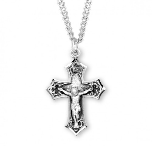 Sterling Silver Antique Finish Gothic-Style Crucifix - 24" Chain