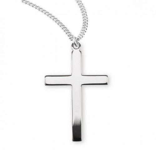 Sterling Silver or Gold-over Sterling Silver High-Polish Plain Cross - 20" Chain