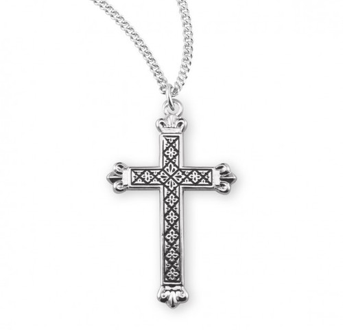 Sterling Silver or Gold-over Sterling Silver Black Enamel Etched Cross Pendant - 18" Chain