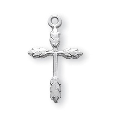 Women's Sterling Silver Wheat Cross- 3/4" Women's sterling silver or gold plated sterling silver wheat cross on an 18" rhodium or gold plated chain in a deluxe velour gift box.