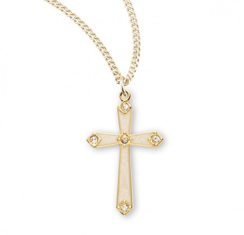 Gold-over Sterling Silver Mother of Pearl Cross with Stones - 18" Chain