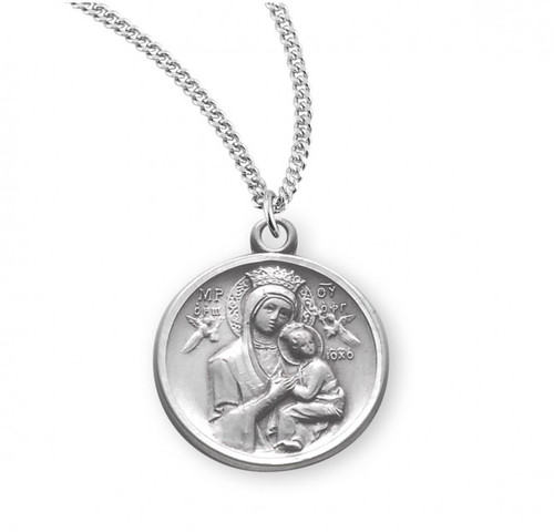 Sterling Silver Round Our Lady of Perpetual Help Medal - 18" Chain