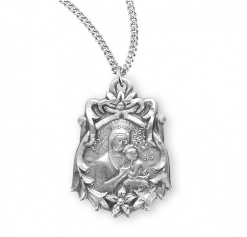 Sterling Silver Fancy Our Lady of Perpetual Help Medal - 18" Chain