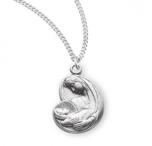 Sterling Silver Madonna and Child Pendant - 18" Chain