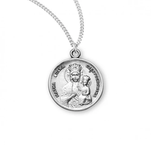Sterling Silver Round Our Lady of Czestochowa Medal - 18" Chain