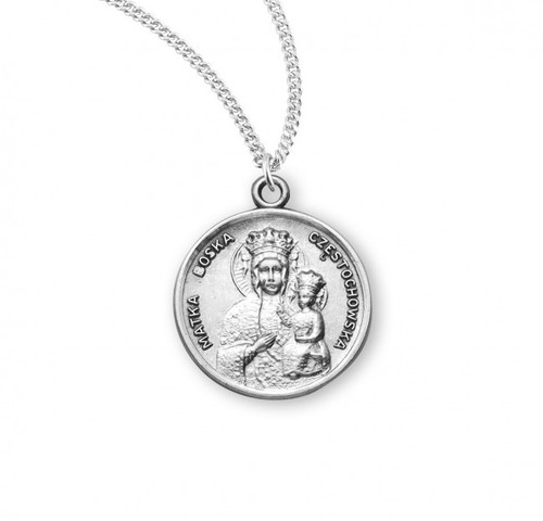 Sterling Silver Round Our Lady of Czestochowa Medal - 18" Chain