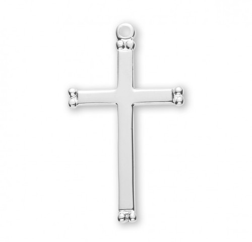 Women's Plain Sterling Silver Cross ~ 1 1/8" Sterling Silver.  A 18" rhodium plated curb chain is included with a deluxe velour gift box.