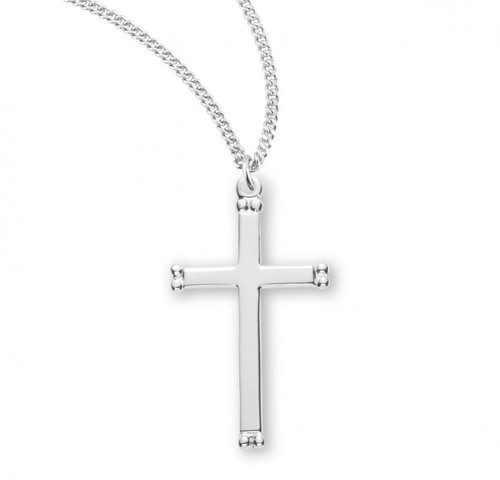 Sterling Silver or Gold-over Sterling Silver Plain Cross with Beaded Ends - 18" Chain