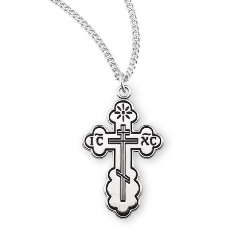 Sterling Silver or Gold-over Sterling Silver Small Black Enameled Byzantine Cross - 18" Chain
