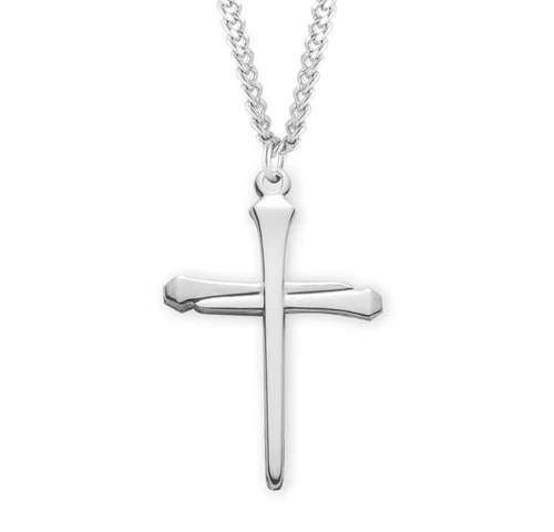 Sterling Silver or Gold-over Sterling Silver Large Nail Cross Pendant - 24" Chain