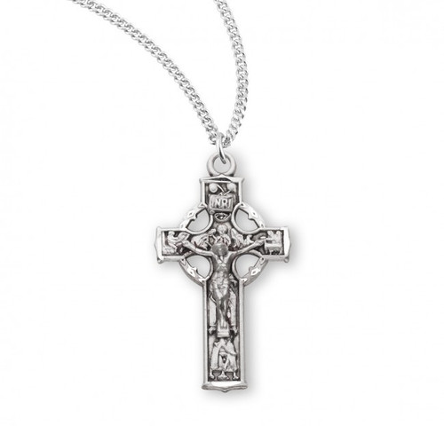 Sterling Silver or Gold-over Sterling Small Irish Celtic Crucifix Pendant - 18" Chain