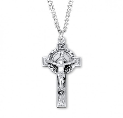 Sterling Silver Crucifix with Miraculous Medal Center - 24" Chain