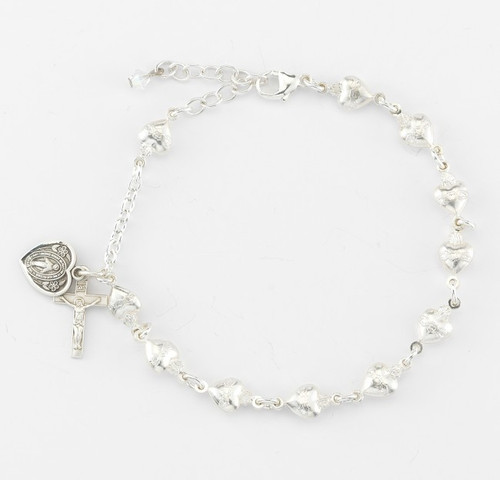 8MM Sterling Silver Sacred Heart Rosary Bracelet 