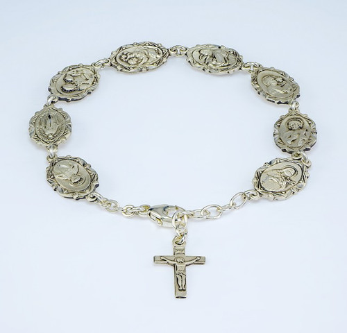 10MM Sterling Silver Patron Saint Bracelet 
