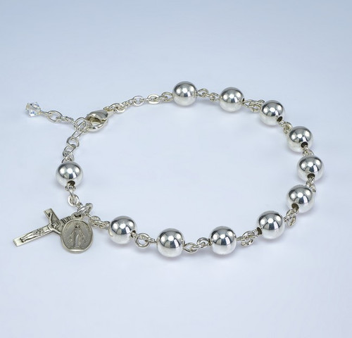 7MM High Polished Round Sterling Silver Rosary Bracelet 