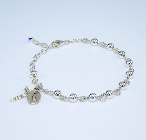 5MM High-Polished Sterling Silver Rosary Bracelet 