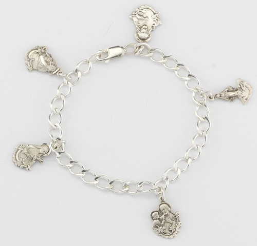 Solid Sterling Silver Patron Saint Charm Bracelet 