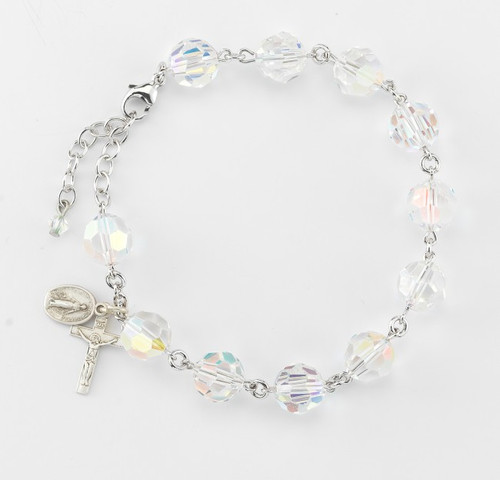 10MM Sterling Silver Crystal Rosary Bracelet  