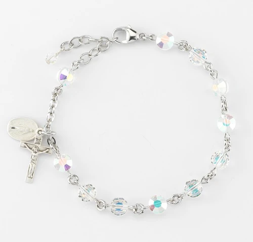 6MM Sterling Silver Crystal Bead Rosary Bracelet 
