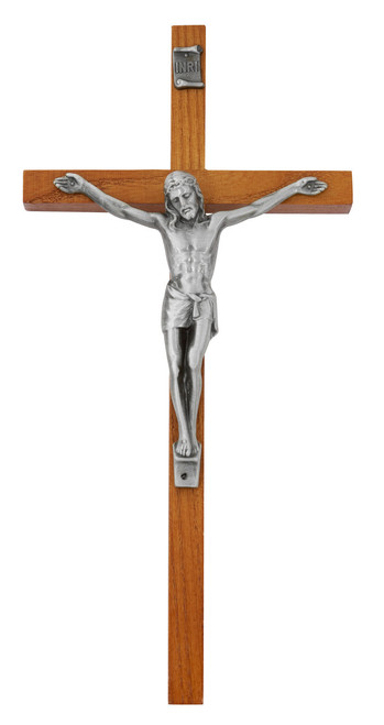 Walnut Wall Crucifix with Silver Corpus - 10"