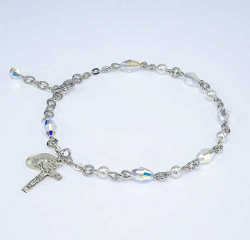 Pearl and Crystal Bead Rosary Bracelet 