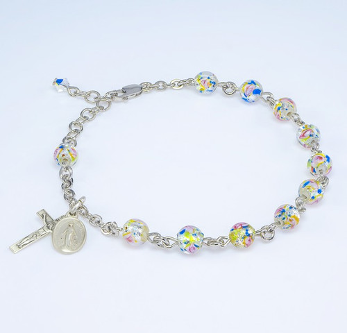 6MM Rose Embedded Murano Glass Bead Rosary Bracelet 